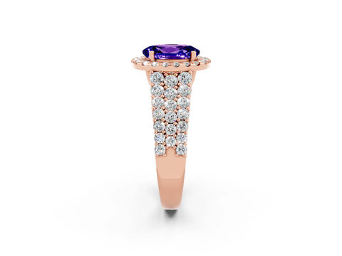 Rose gold Oval Cut Halo Pavé Diamond Engagement Ring with Split Shank and Four-Prong Setting_2