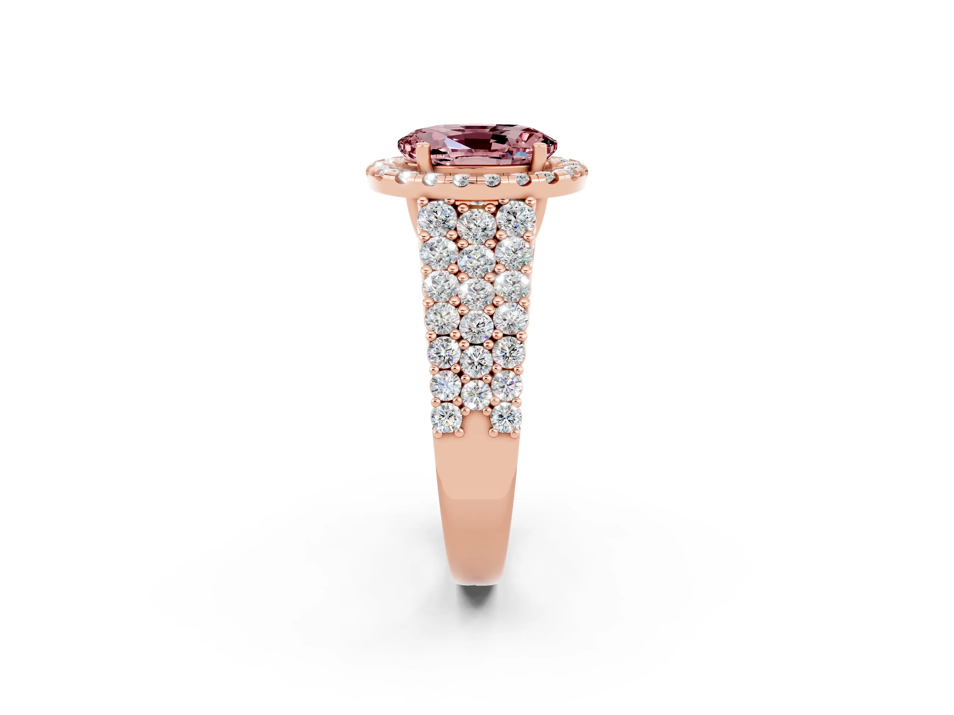 Rose gold Oval Cut Halo Pavé Diamond Engagement Ring with Split Shank and Four-Prong Setting_2
