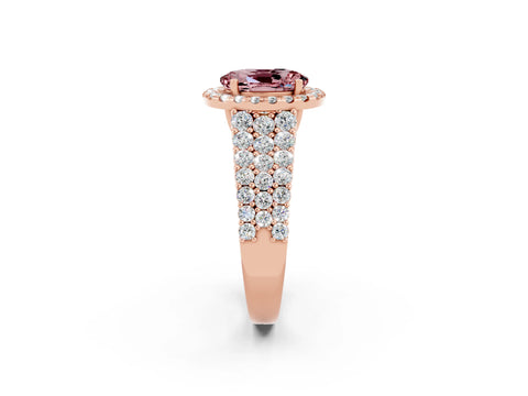 Rose gold Oval Cut Halo Pavé Diamond Engagement Ring with Split Shank and Four-Prong Setting_2