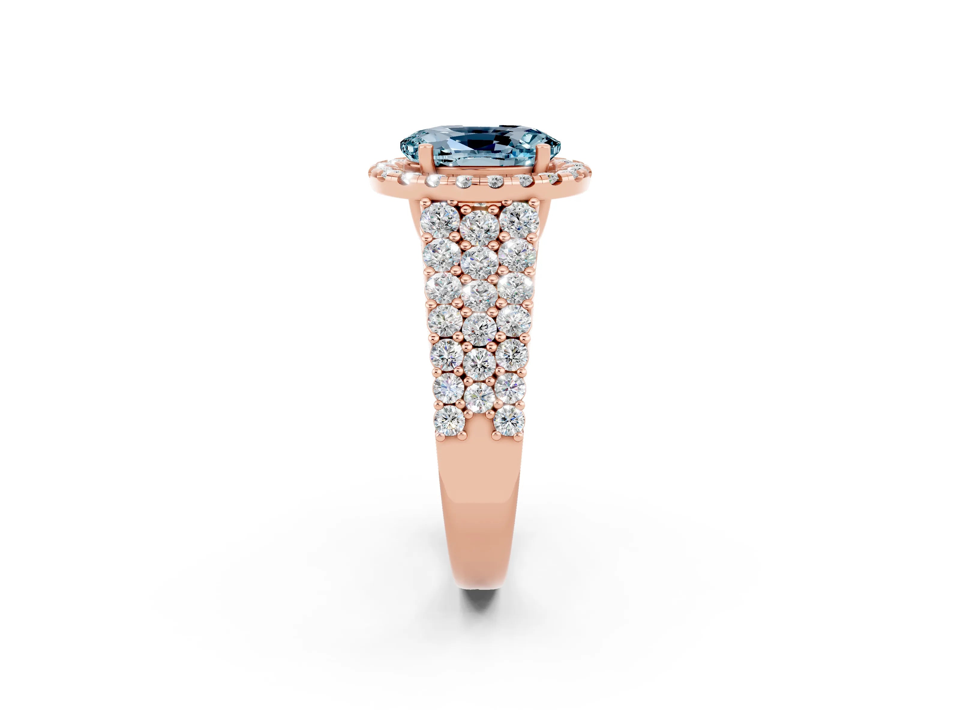 Rose gold Oval Cut Halo Pavé Diamond Engagement Ring with Split Shank and Four-Prong Setting_2