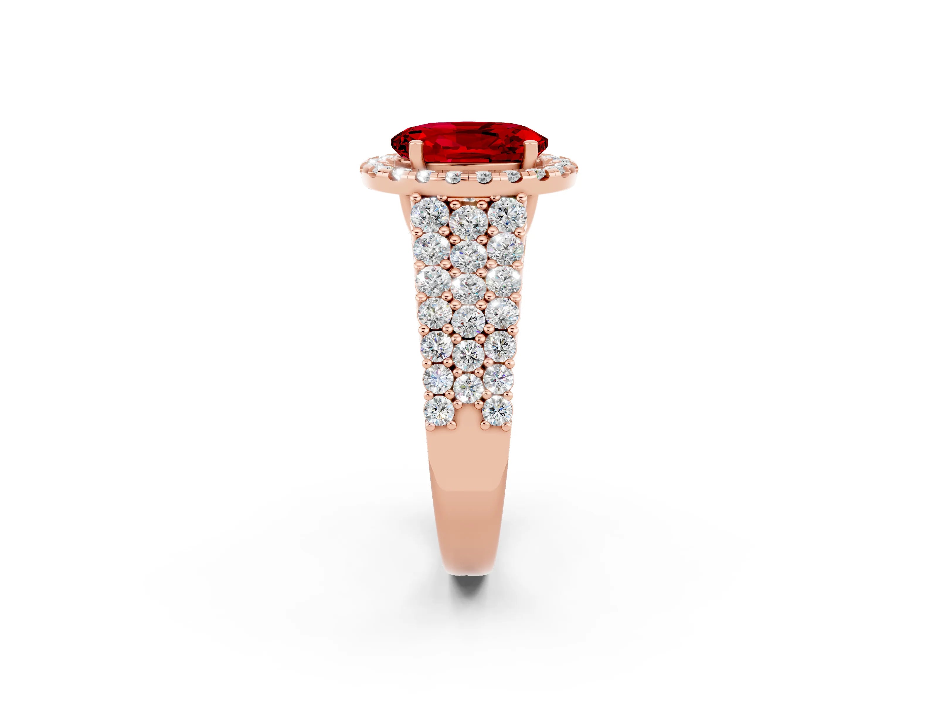 Rose gold Oval Cut Halo Pavé Diamond Engagement Ring with Split Shank and Four-Prong Setting_2