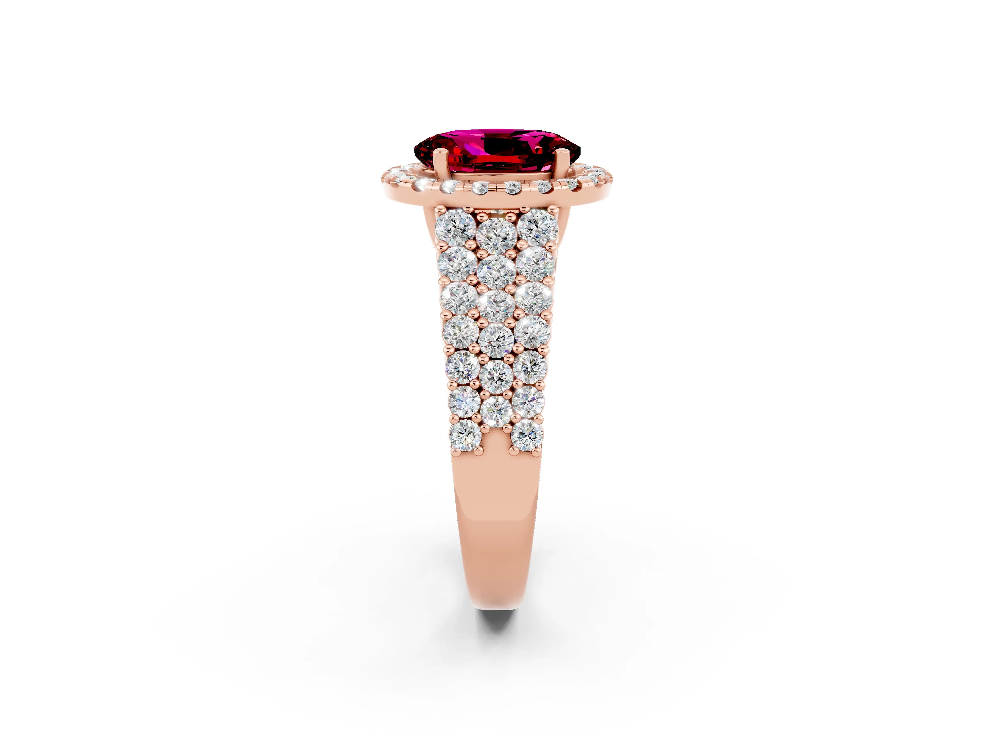 Rose gold Oval Cut Halo Pavé Diamond Engagement Ring with Split Shank and Four-Prong Setting_2