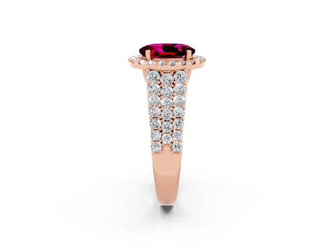 Rose gold Oval Cut Halo Pavé Diamond Engagement Ring with Split Shank and Four-Prong Setting_2