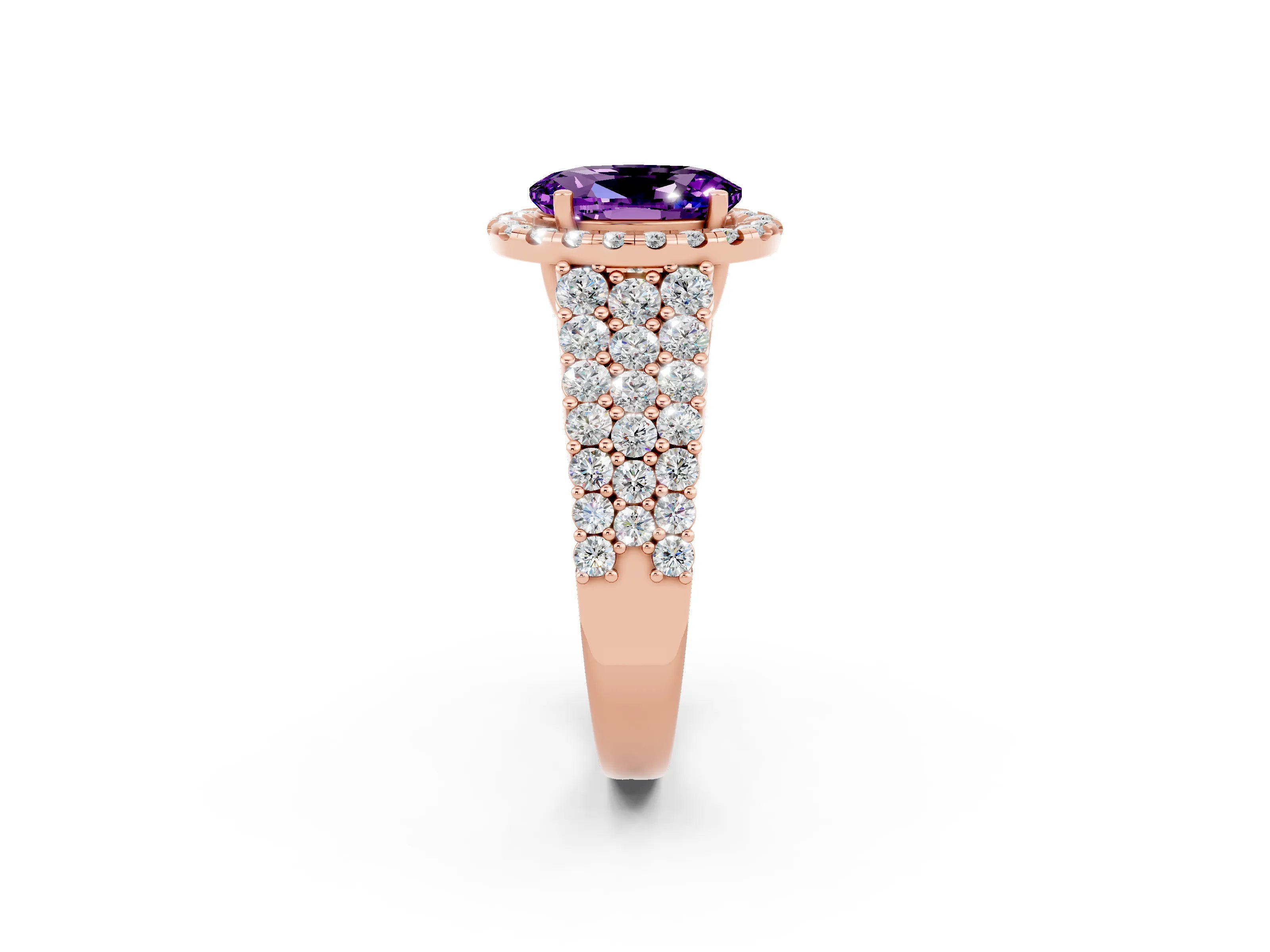 Rose gold Oval Cut Halo Pavé Diamond Engagement Ring with Split Shank and Four-Prong Setting_2