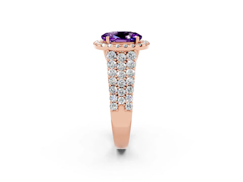 Rose gold Oval Cut Halo Pavé Diamond Engagement Ring with Split Shank and Four-Prong Setting_2