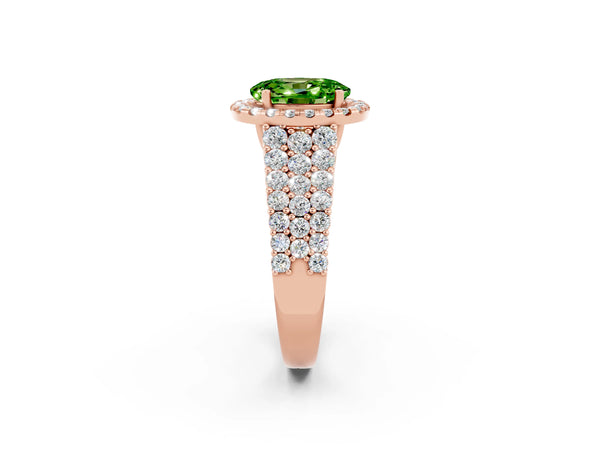 Rose gold Oval Cut Halo Pavé Diamond Engagement Ring with Split Shank and Four-Prong Setting