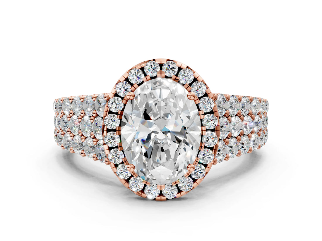 Rose gold Oval Cut Halo Pavé Diamond Engagement Ring with Split Shank and Four-Prong Setting_3