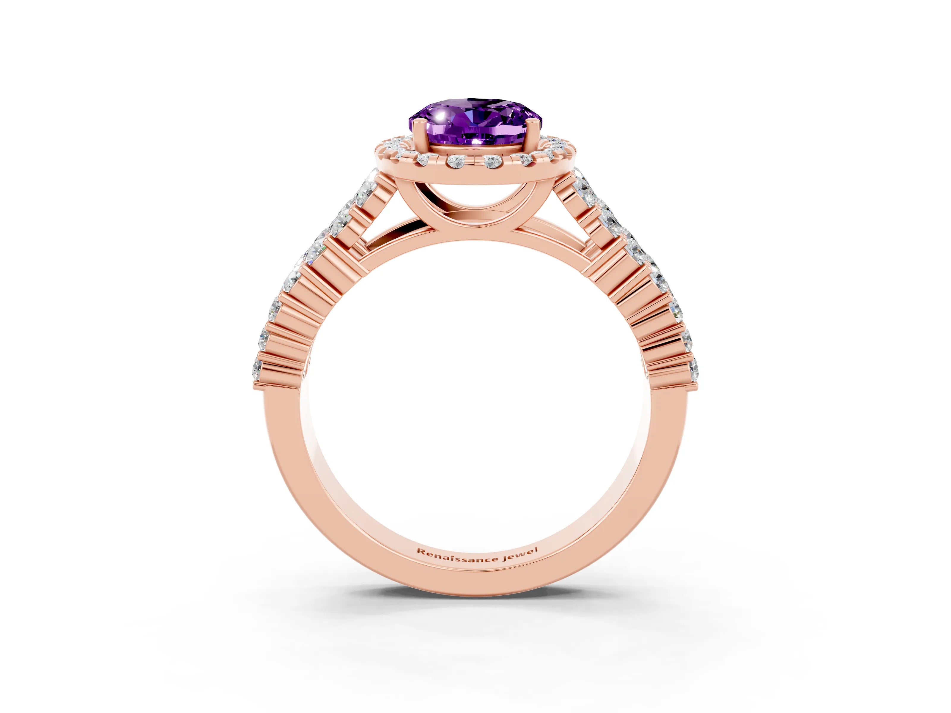 Rose gold Oval Cut Halo Pavé Diamond Engagement Ring with Split Shank and Four-Prong Setting_3