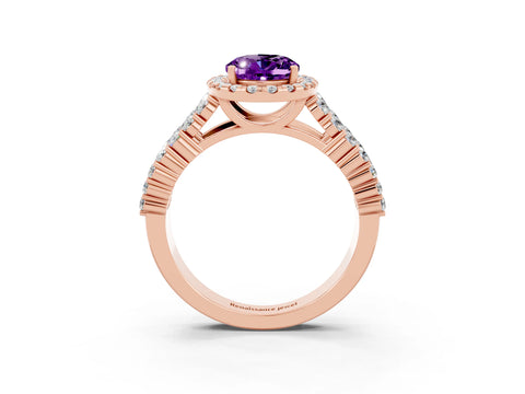 Rose gold Oval Cut Halo Pavé Diamond Engagement Ring with Split Shank and Four-Prong Setting_3