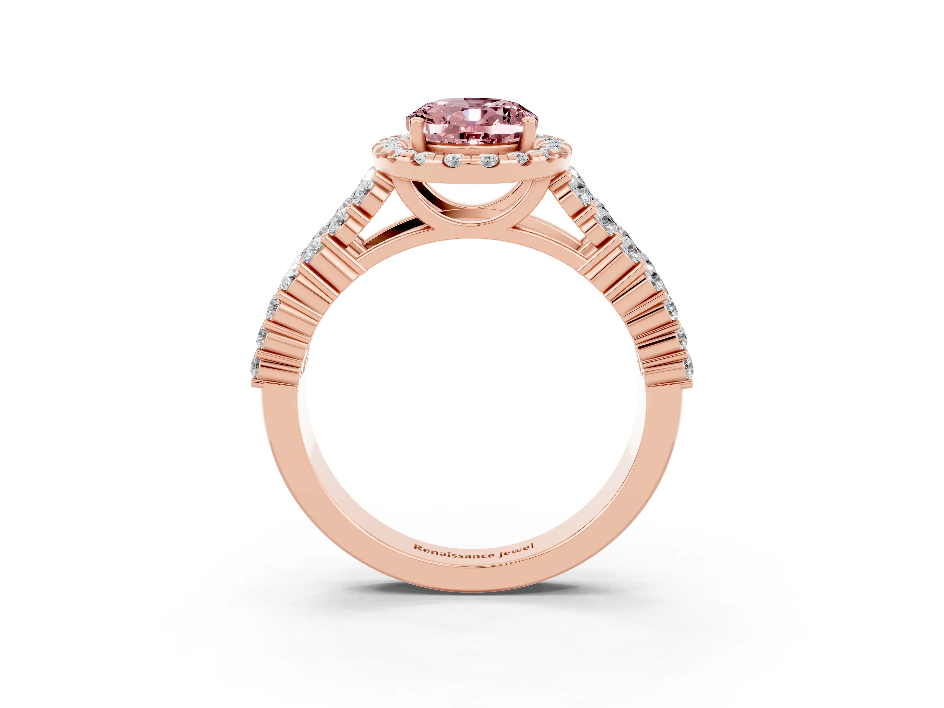 Rose gold Oval Cut Halo Pavé Diamond Engagement Ring with Split Shank and Four-Prong Setting_3