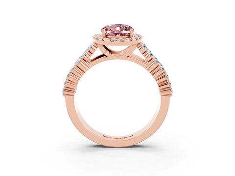 Rose gold Oval Cut Halo Pavé Diamond Engagement Ring with Split Shank and Four-Prong Setting_3