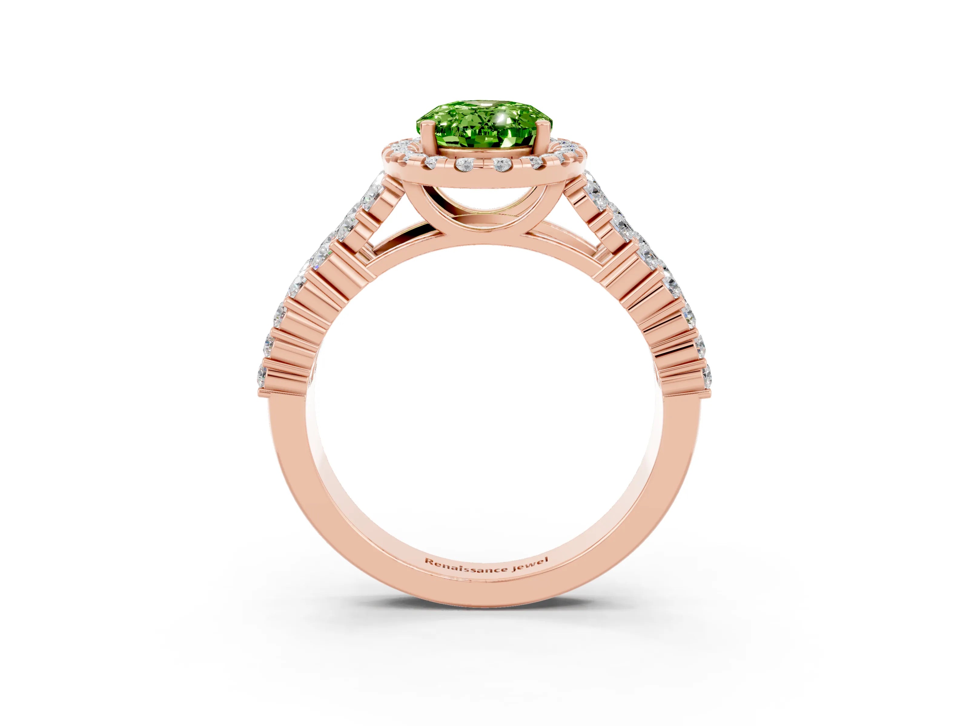 Rose gold Oval Cut Halo Pavé Diamond Engagement Ring with Split Shank and Four-Prong Setting_3