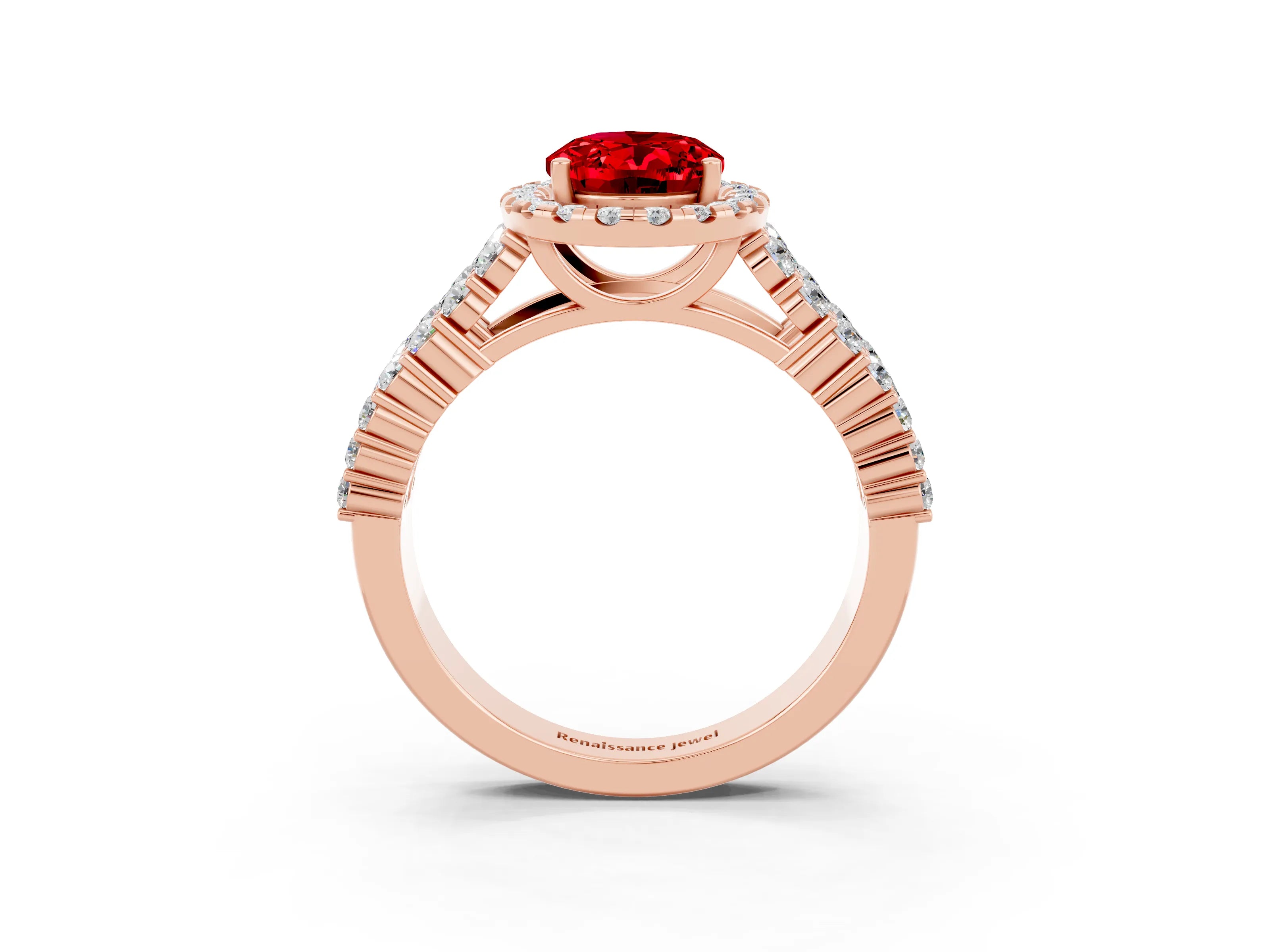 Rose gold Oval Cut Halo Pavé Diamond Engagement Ring with Split Shank and Four-Prong Setting_3