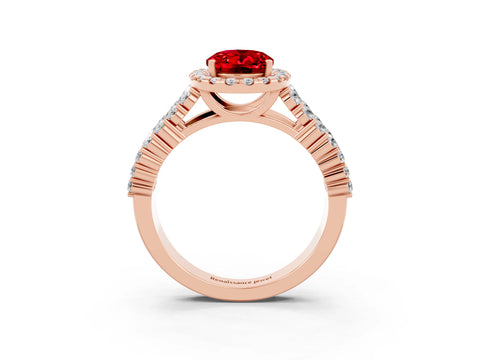 Rose gold Oval Cut Halo Pavé Diamond Engagement Ring with Split Shank and Four-Prong Setting_3