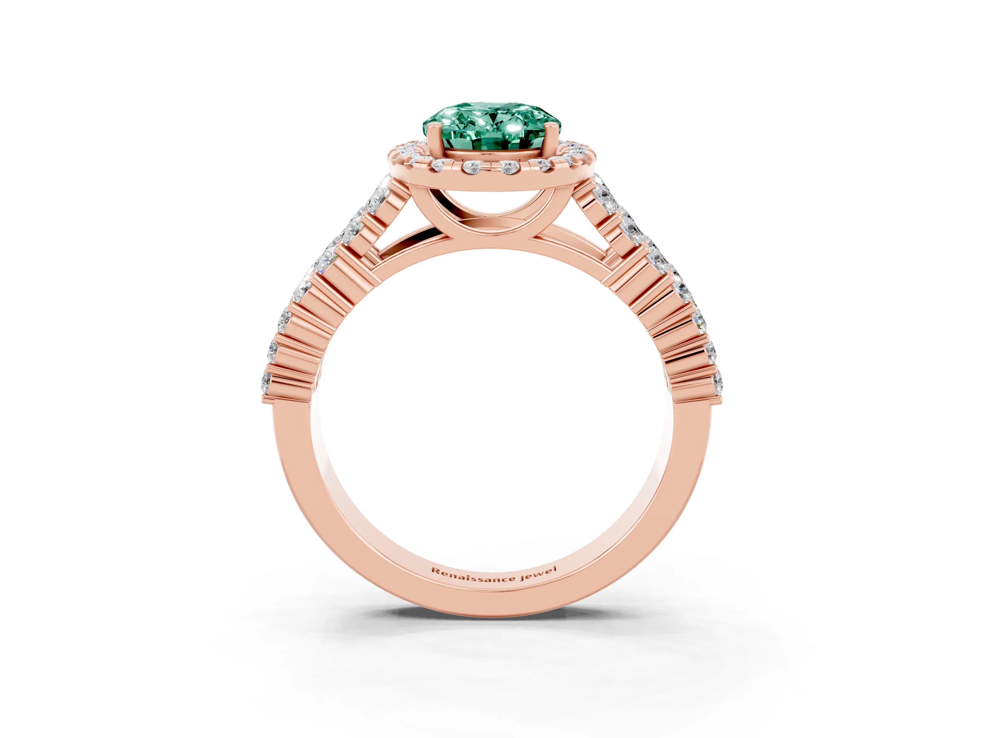 Rose gold Oval Cut Halo Pavé Diamond Engagement Ring with Split Shank and Four-Prong Setting_3