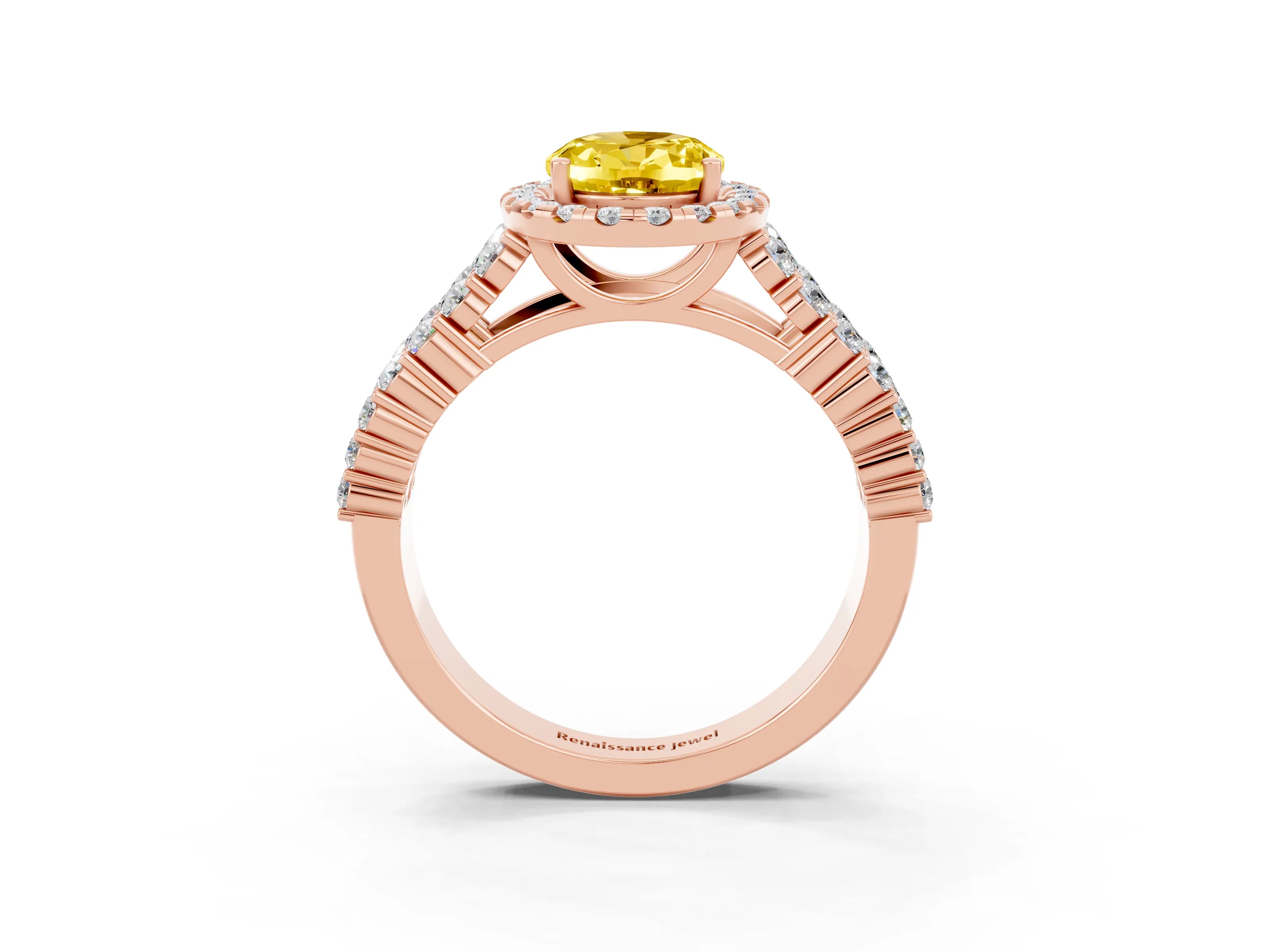 Rose gold Oval Cut Halo Pavé Diamond Engagement Ring with Split Shank and Four-Prong Setting_3
