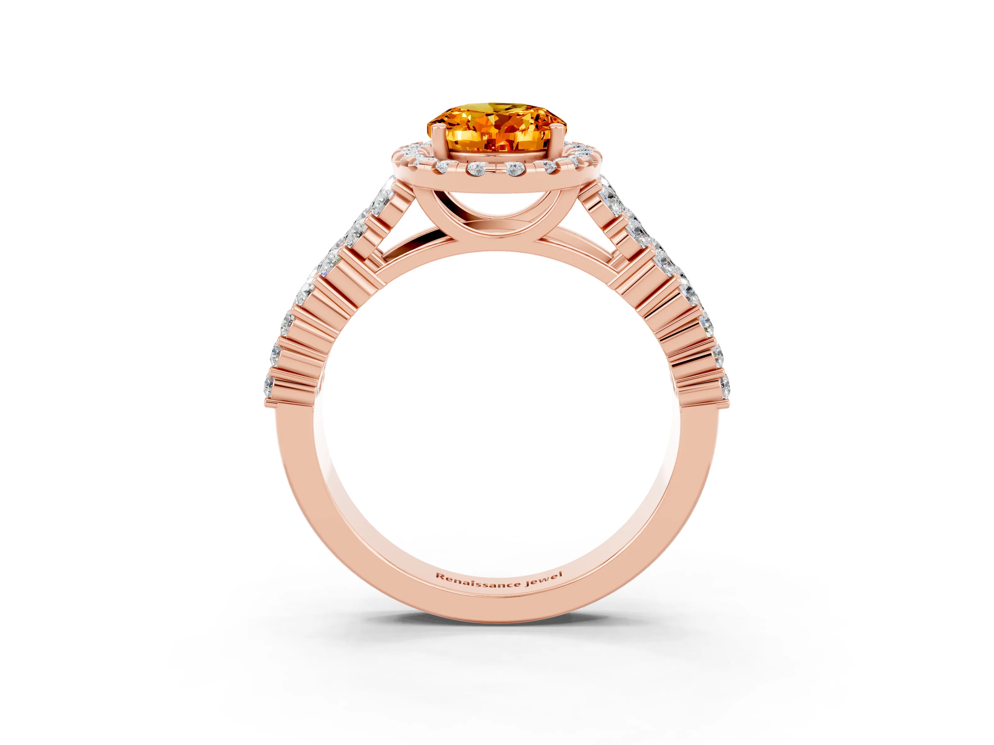 Rose gold Oval Cut Halo Pavé Diamond Engagement Ring with Split Shank and Four-Prong Setting_3