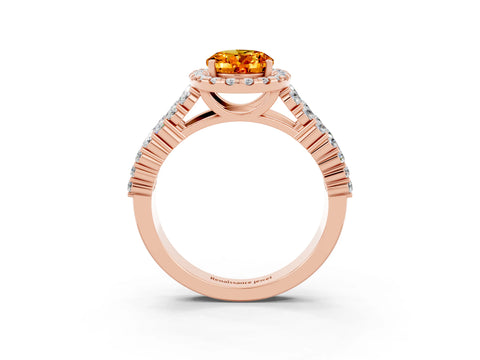 Rose gold Oval Cut Halo Pavé Diamond Engagement Ring with Split Shank and Four-Prong Setting_3