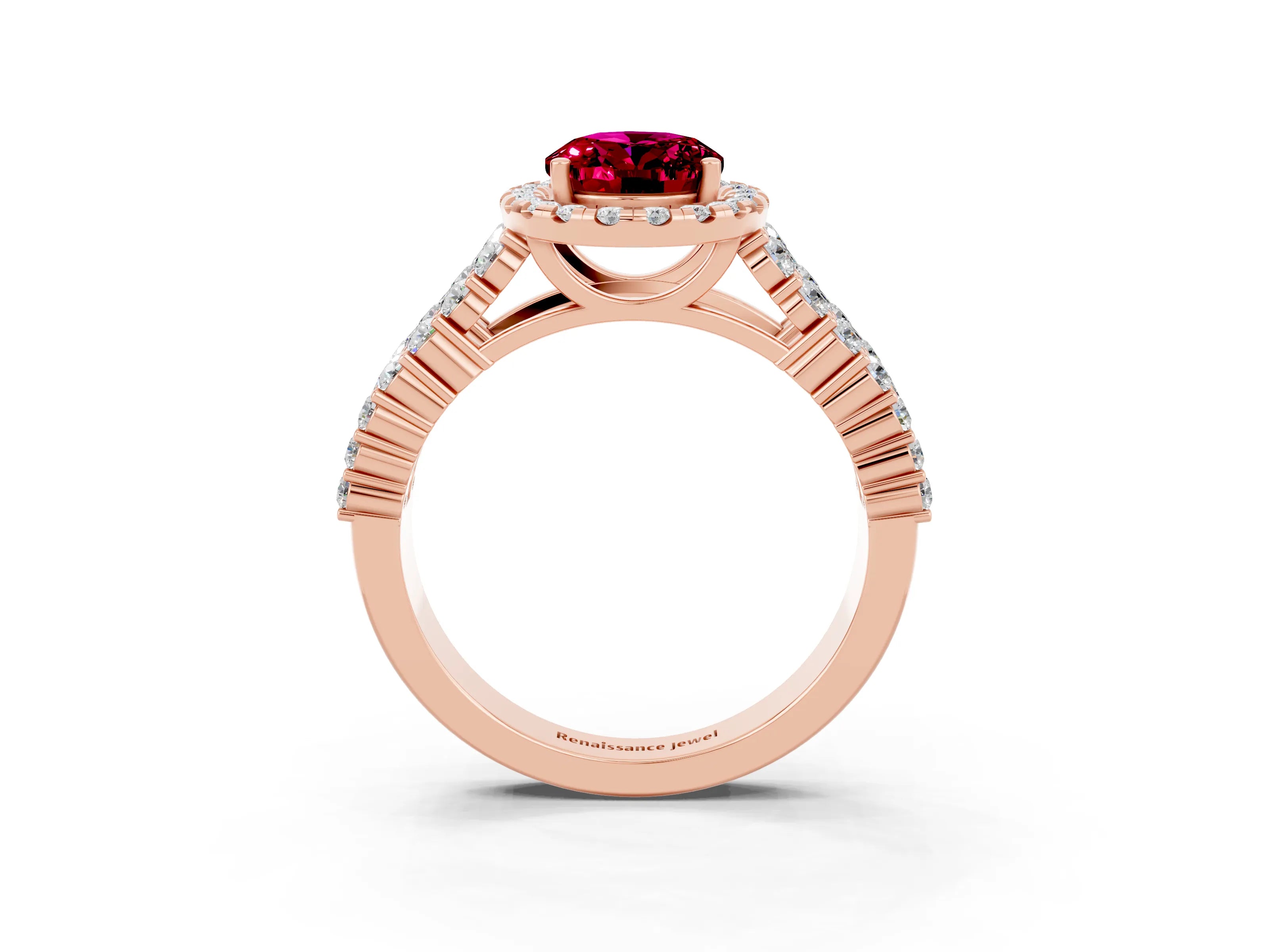 Rose gold Oval Cut Halo Pavé Diamond Engagement Ring with Split Shank and Four-Prong Setting_3