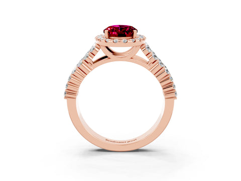 Rose gold Oval Cut Halo Pavé Diamond Engagement Ring with Split Shank and Four-Prong Setting_3