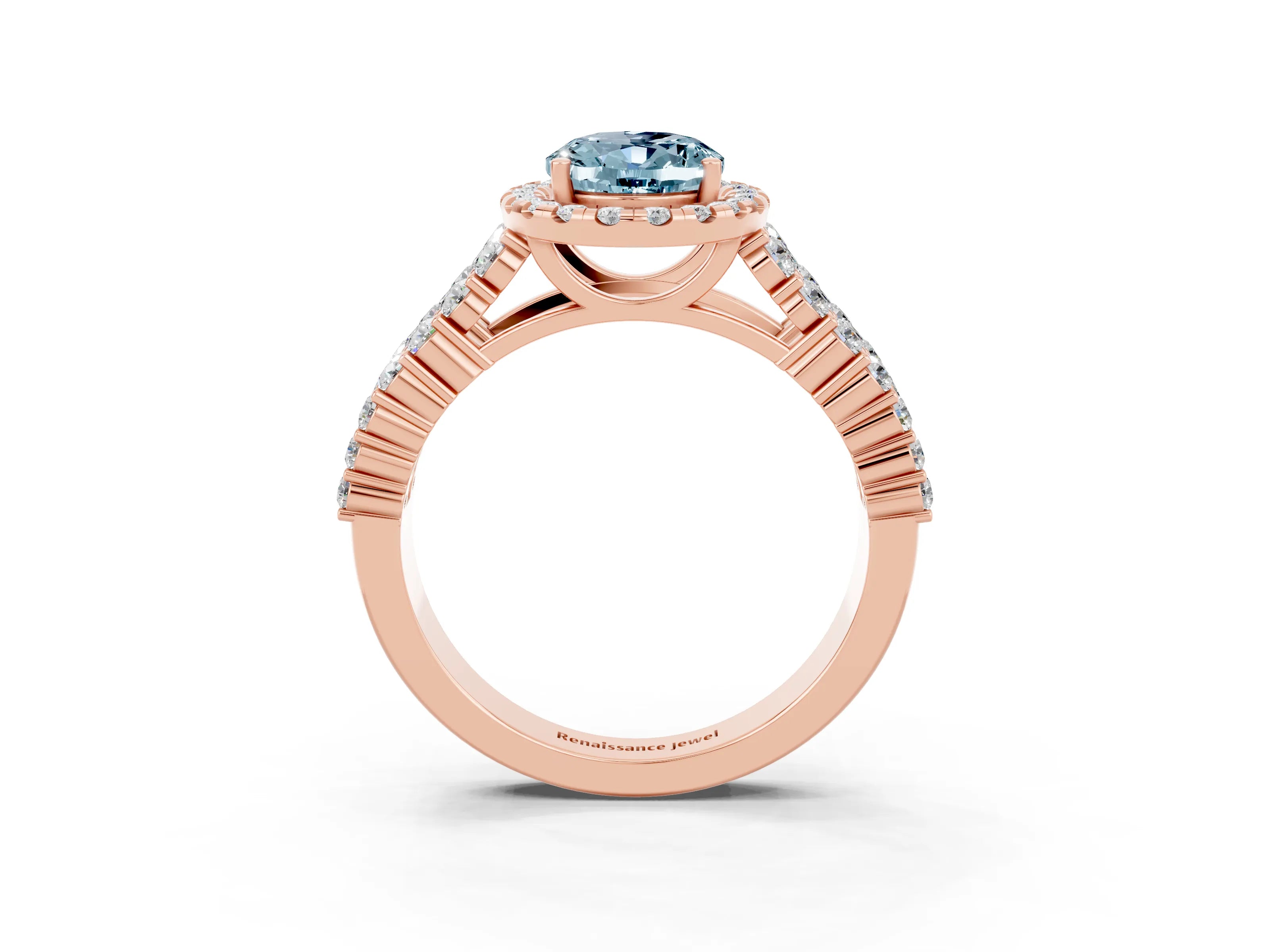 Rose gold Oval Cut Halo Pavé Diamond Engagement Ring with Split Shank and Four-Prong Setting_3