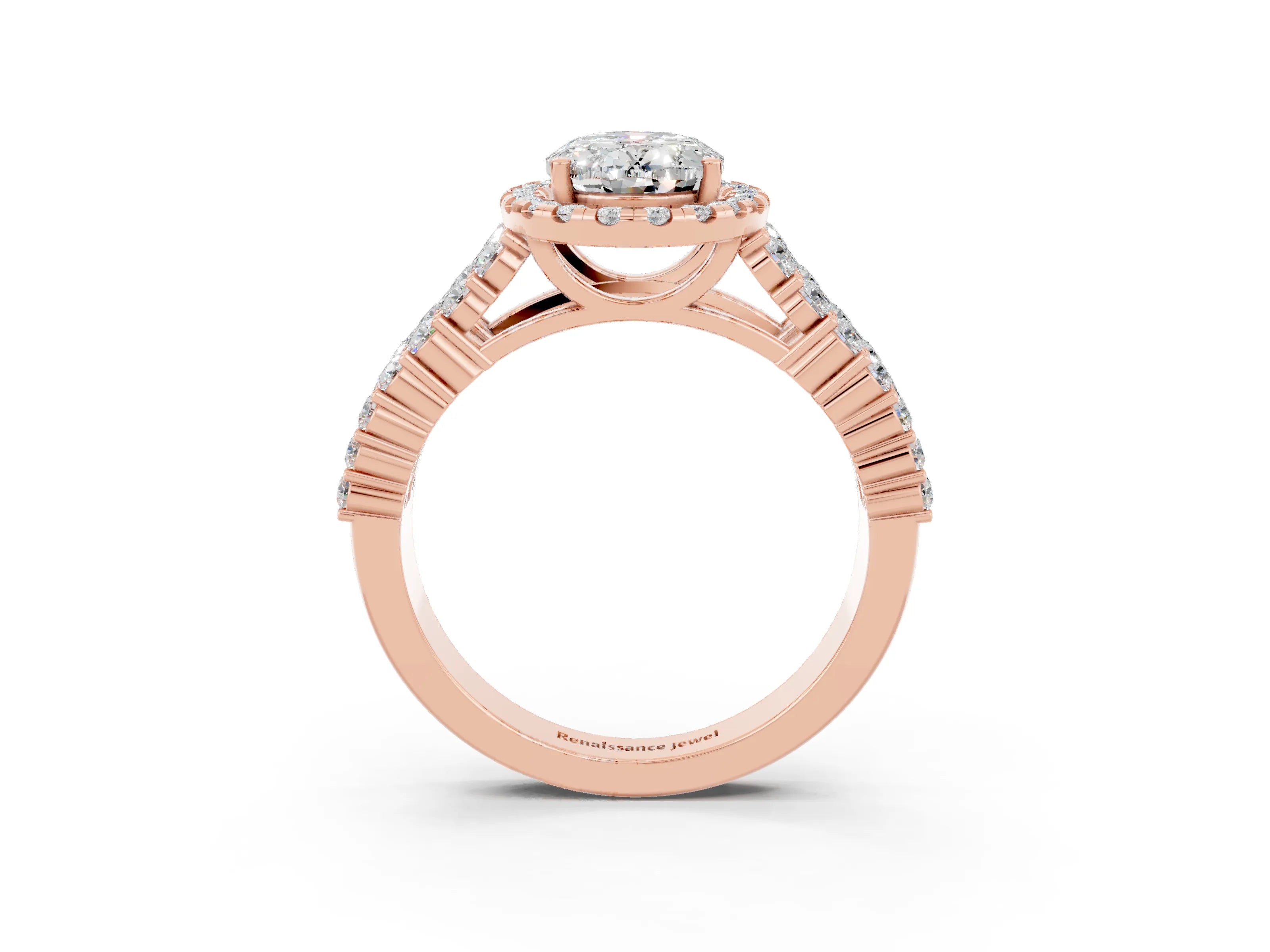Rose gold Oval Cut Halo Pavé Diamond Engagement Ring with Split Shank and Four-Prong Setting_3