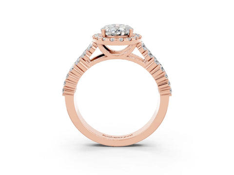 Rose gold Oval Cut Halo Pavé Diamond Engagement Ring with Split Shank and Four-Prong Setting_3