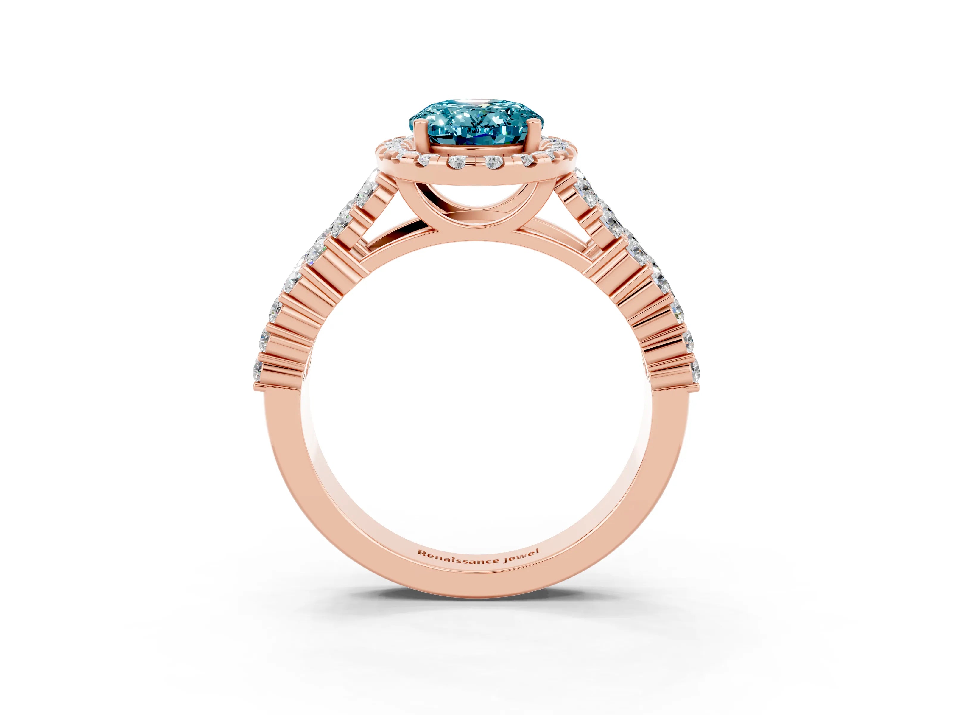 Rose gold Oval Cut Halo Pavé Diamond Engagement Ring with Split Shank and Four-Prong Setting_3