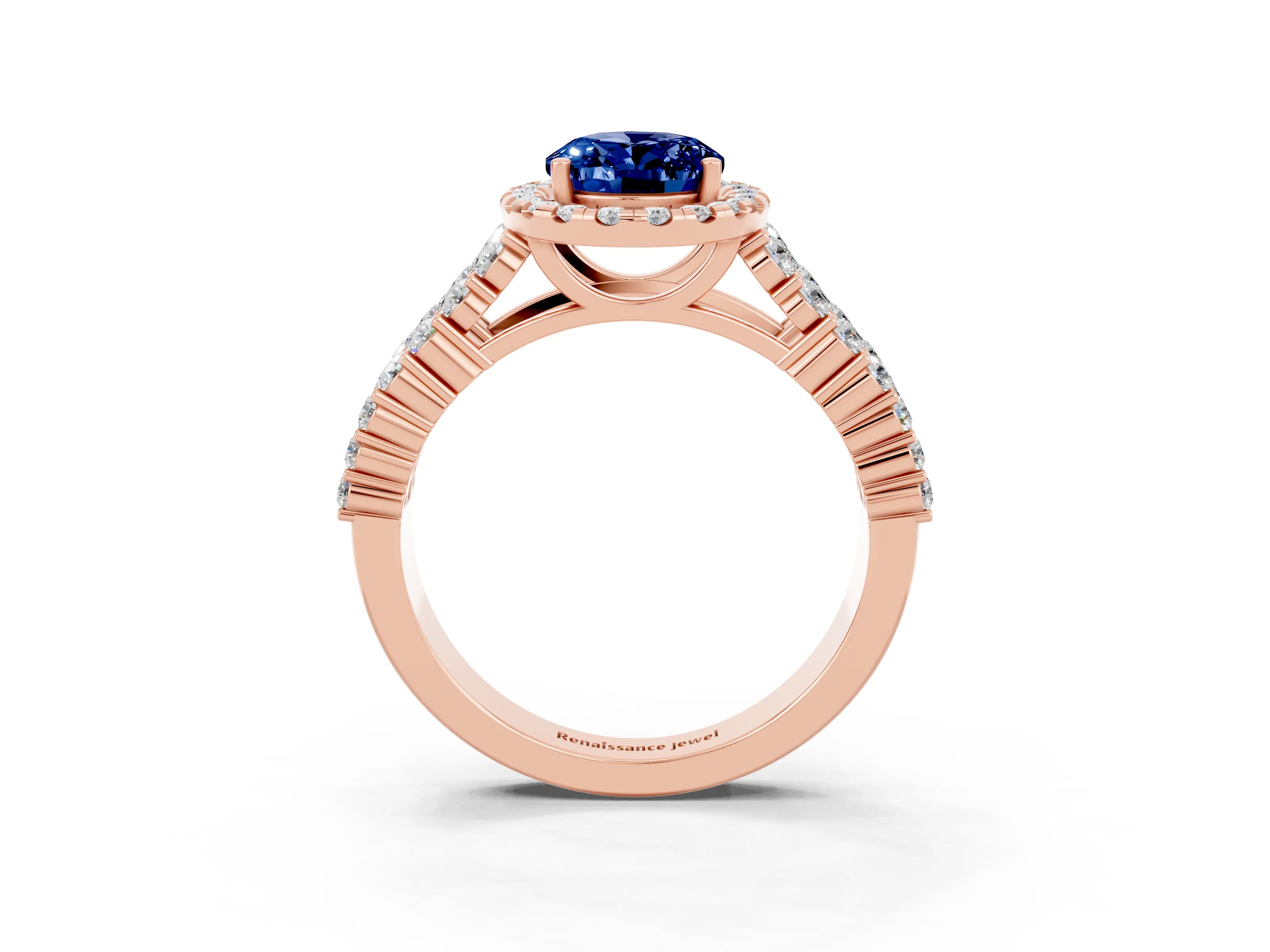 Rose gold Oval Cut Halo Pavé Diamond Engagement Ring with Split Shank and Four-Prong Setting_3