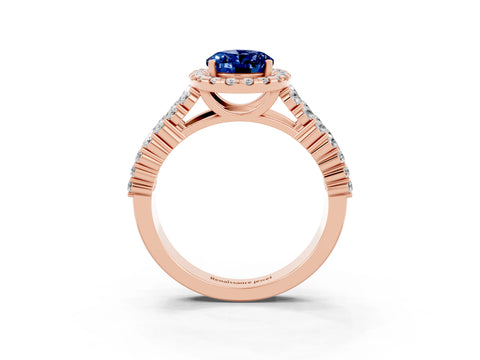 Rose gold Oval Cut Halo Pavé Diamond Engagement Ring with Split Shank and Four-Prong Setting_3