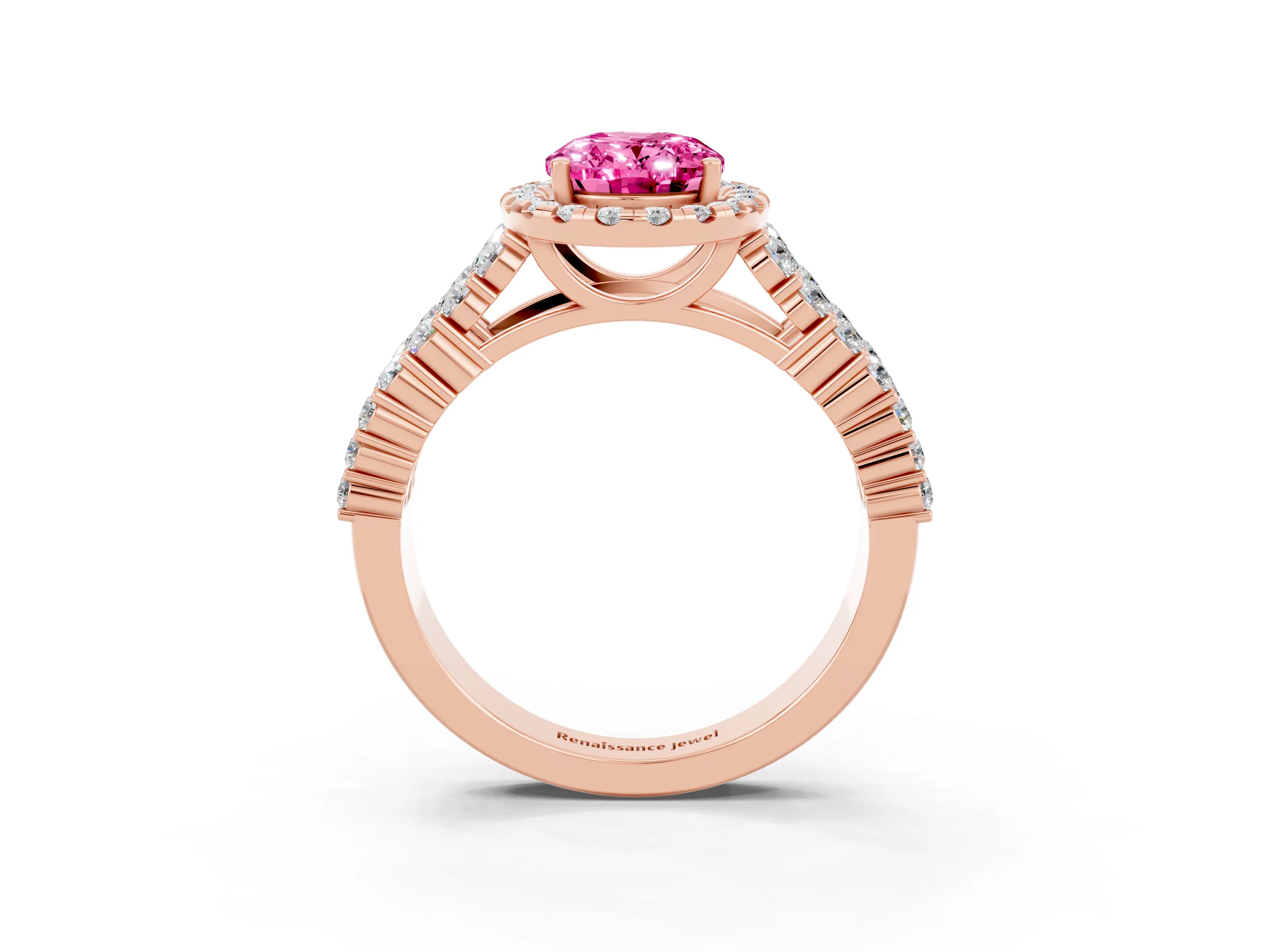 Rose gold Oval Cut Halo Pavé Diamond Engagement Ring with Split Shank and Four-Prong Setting_3