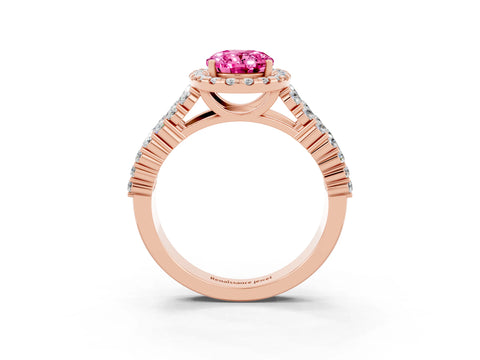 Rose gold Oval Cut Halo Pavé Diamond Engagement Ring with Split Shank and Four-Prong Setting_3