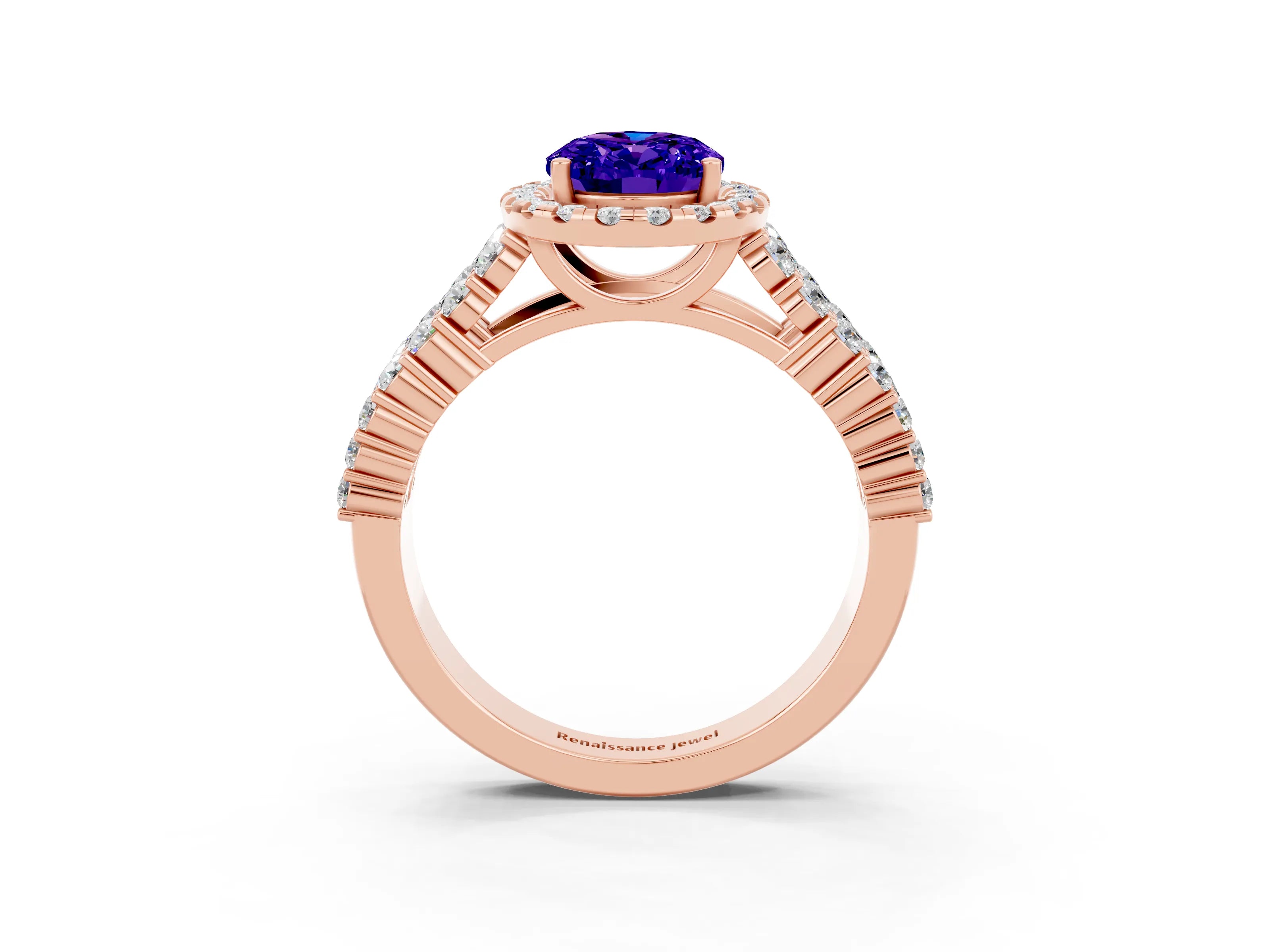 Rose gold Oval Cut Halo Pavé Diamond Engagement Ring with Split Shank and Four-Prong Setting_3