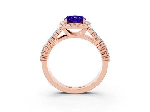 Rose gold Oval Cut Halo Pavé Diamond Engagement Ring with Split Shank and Four-Prong Setting_3