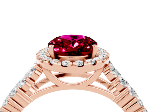 Rose gold Oval Cut Halo Pavé Diamond Engagement Ring with Split Shank and Four-Prong Setting_4