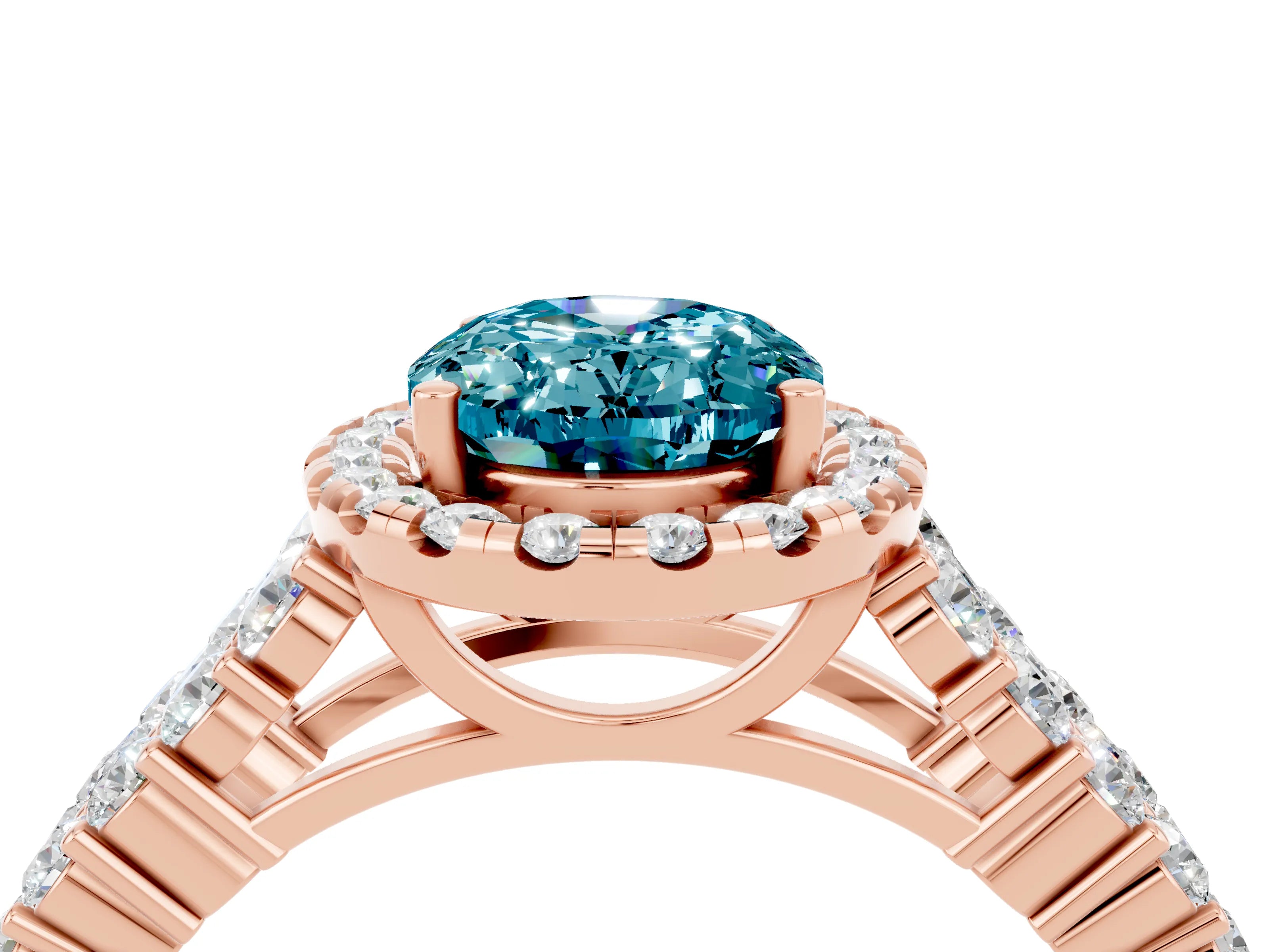Rose gold Oval Cut Halo Pavé Diamond Engagement Ring with Split Shank and Four-Prong Setting_4