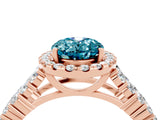 Rose gold Oval Cut Halo Pavé Diamond Engagement Ring with Split Shank and Four-Prong Setting_4
