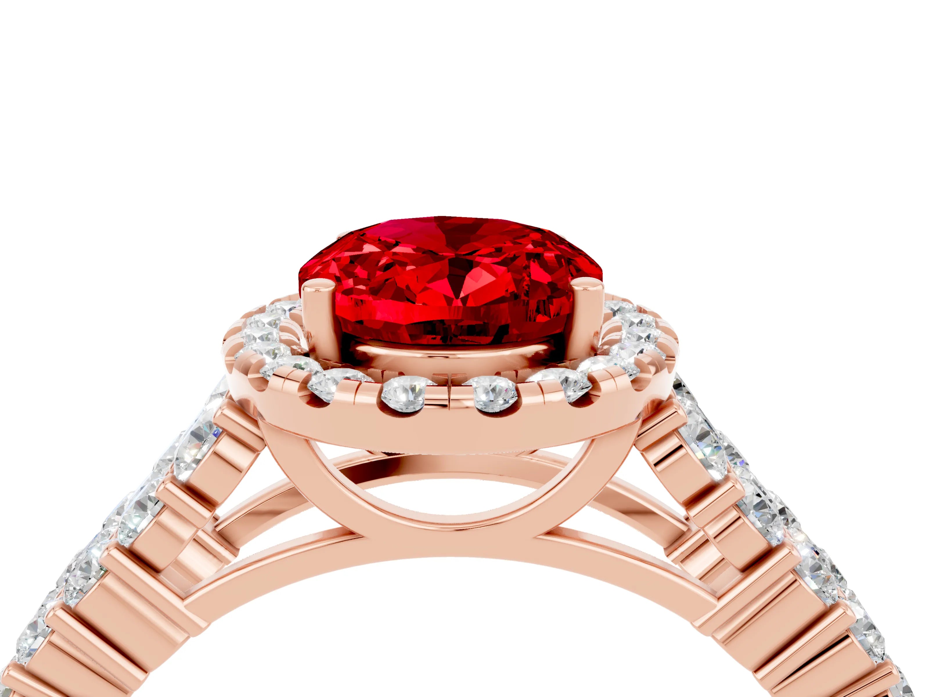 Rose gold Oval Cut Halo Pavé Diamond Engagement Ring with Split Shank and Four-Prong Setting_4