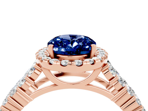 Rose gold Oval Cut Halo Pavé Diamond Engagement Ring with Split Shank and Four-Prong Setting_4