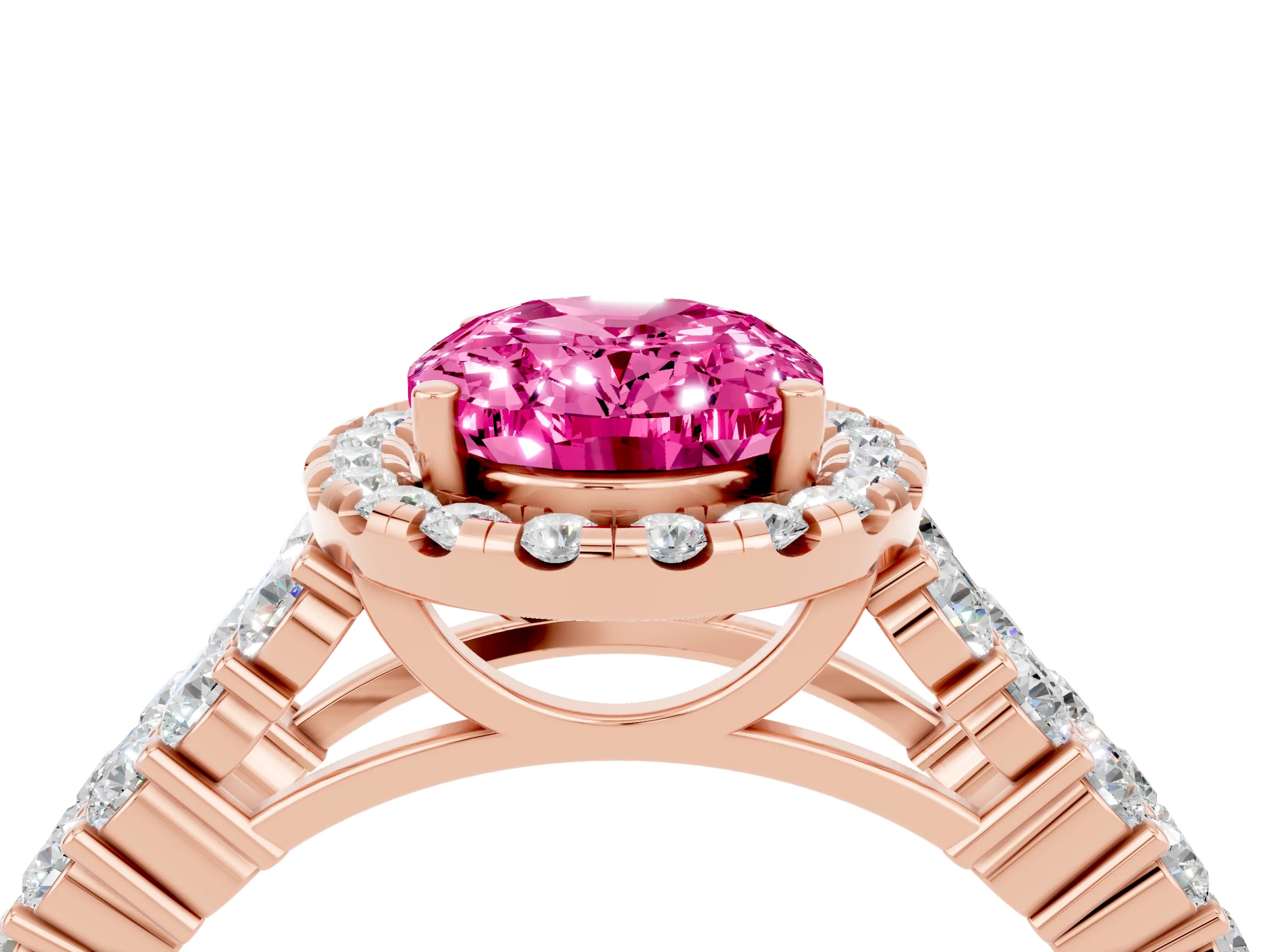Rose gold Oval Cut Halo Pavé Diamond Engagement Ring with Split Shank and Four-Prong Setting_4
