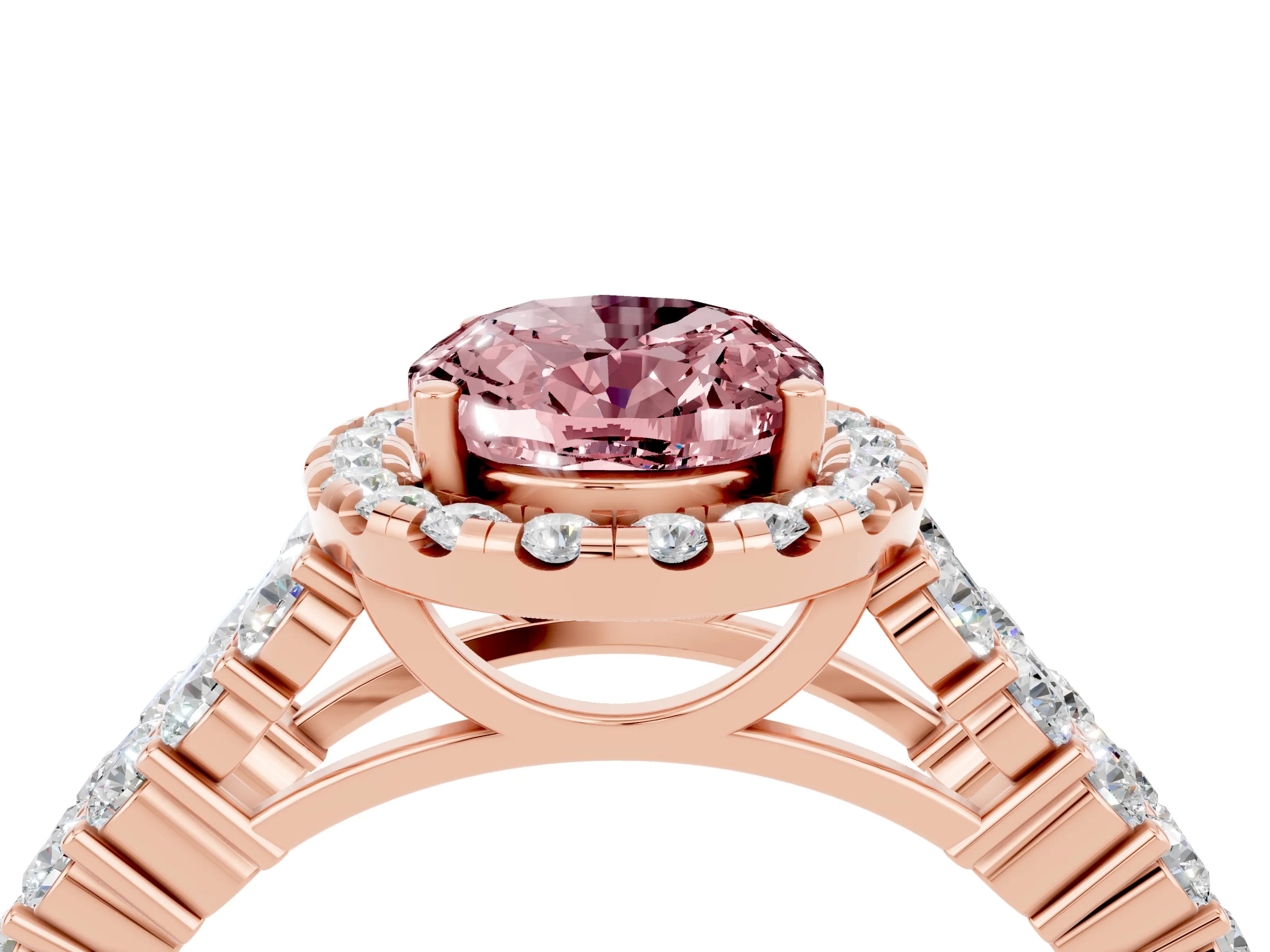 Rose gold Oval Cut Halo Pavé Diamond Engagement Ring with Split Shank and Four-Prong Setting_4