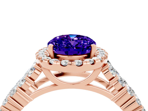 Rose gold Oval Cut Halo Pavé Diamond Engagement Ring with Split Shank and Four-Prong Setting_4
