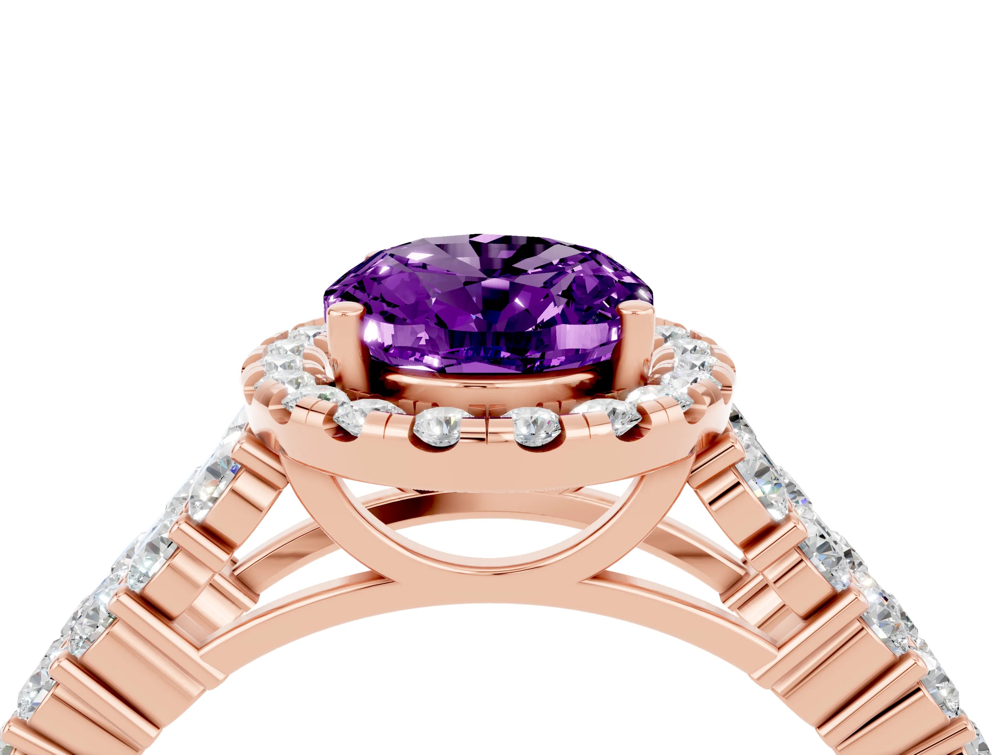 Rose gold Oval Cut Halo Pavé Diamond Engagement Ring with Split Shank and Four-Prong Setting_4