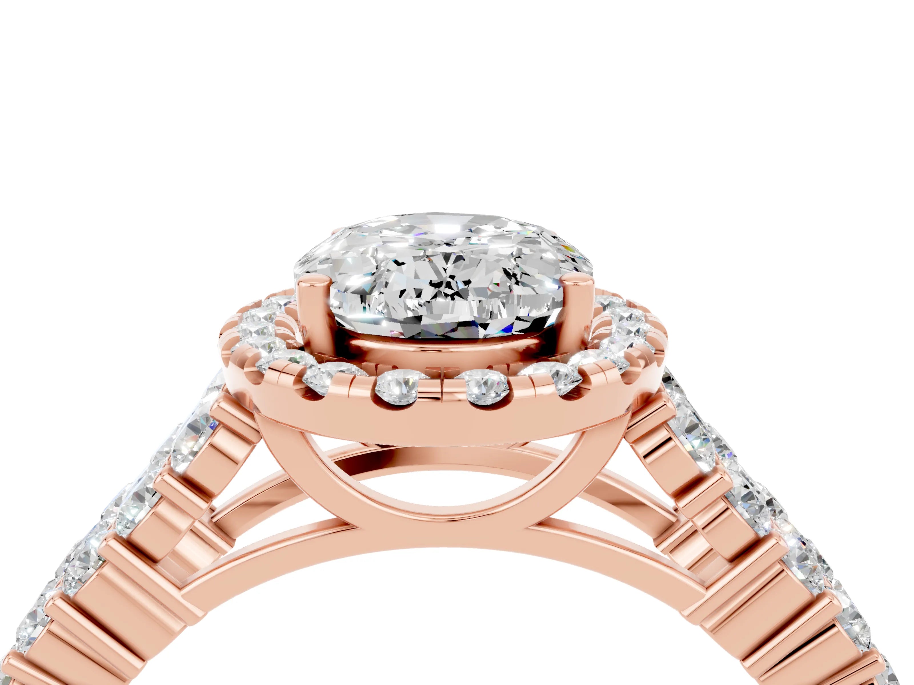 Rose gold Oval Cut Halo Pavé Diamond Engagement Ring with Split Shank and Four-Prong Setting_4