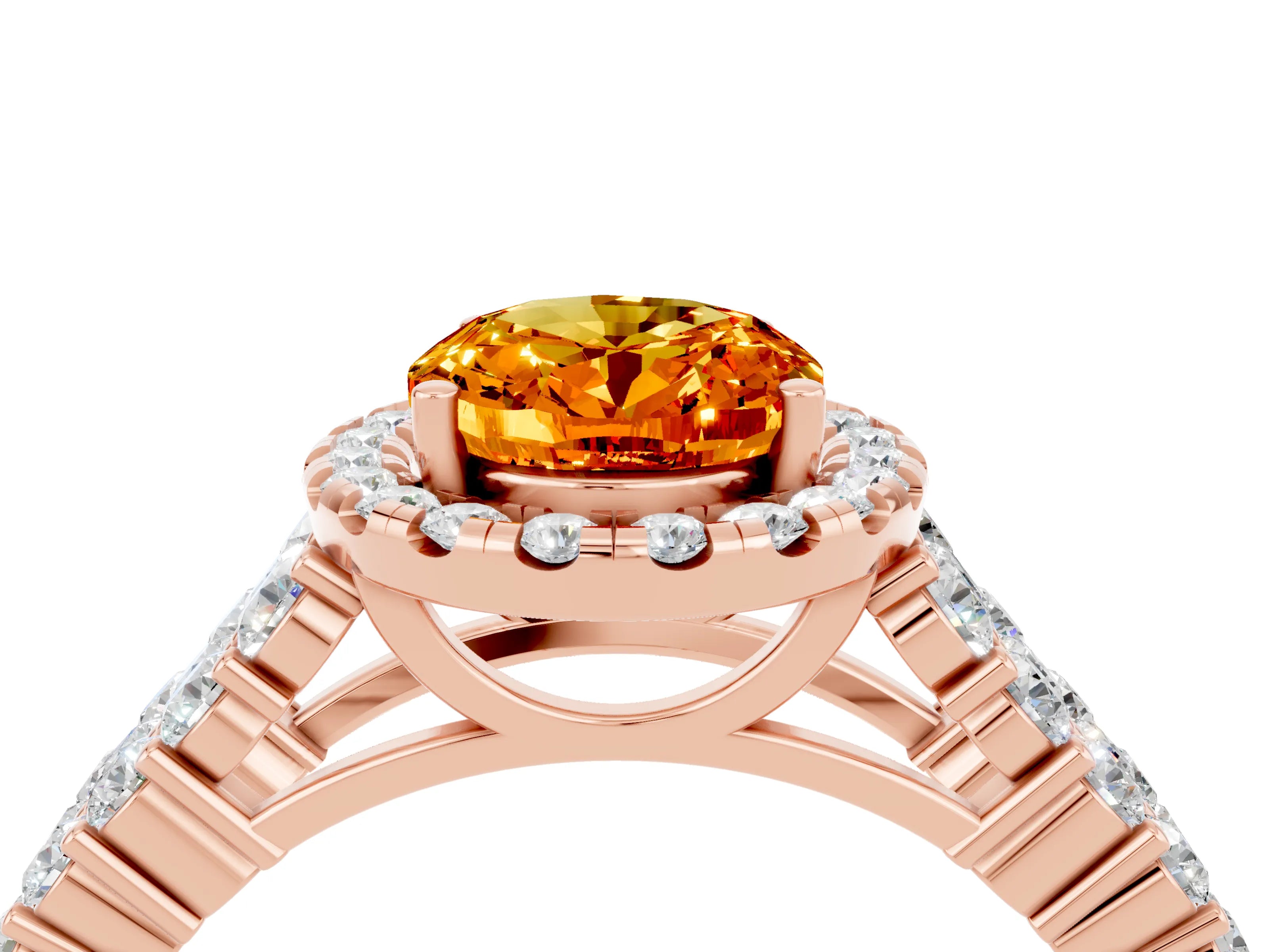 Rose gold Oval Cut Halo Pavé Diamond Engagement Ring with Split Shank and Four-Prong Setting_4