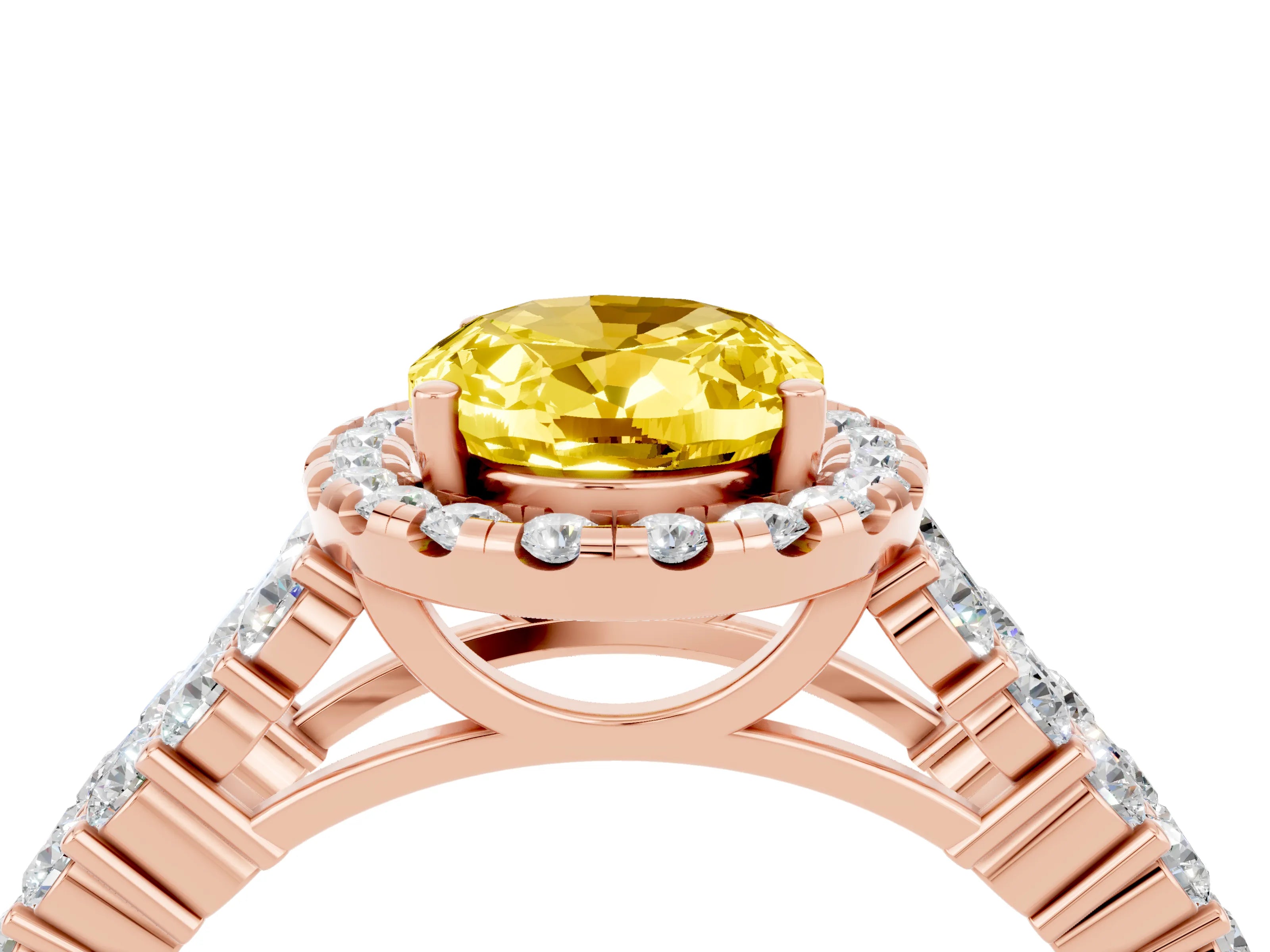 Rose gold Oval Cut Halo Pavé Diamond Engagement Ring with Split Shank and Four-Prong Setting_4