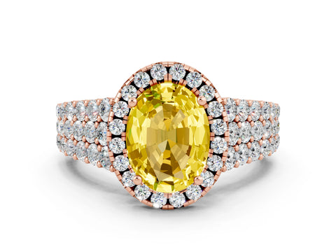 Rose gold Oval Cut Halo Pavé Diamond Engagement Ring with Split Shank and Four-Prong Setting