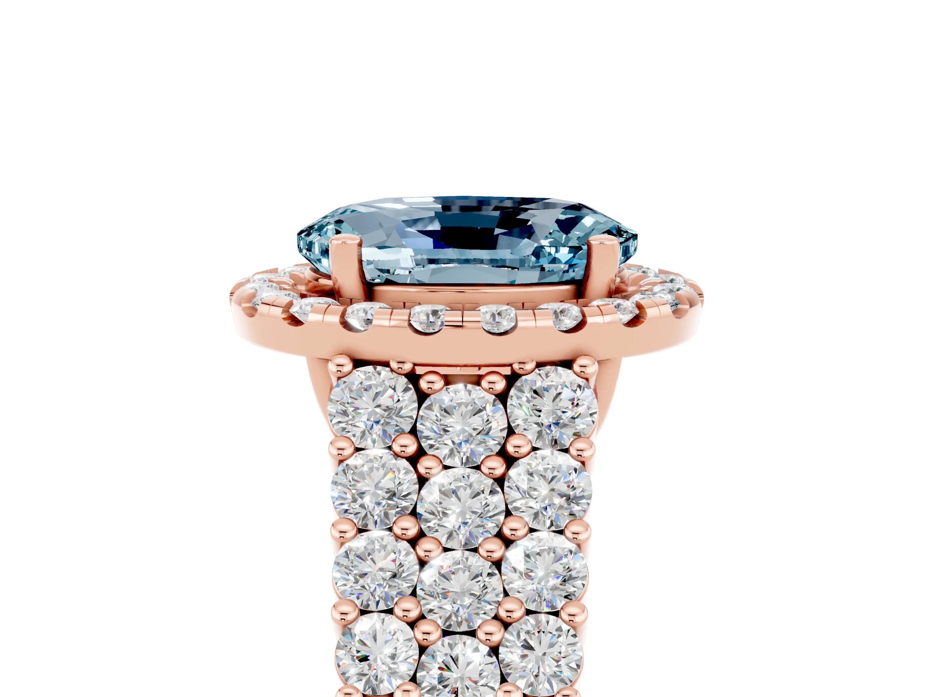 Rose gold Oval Cut Halo Pavé Diamond Engagement Ring with Split Shank and Four-Prong Setting_5