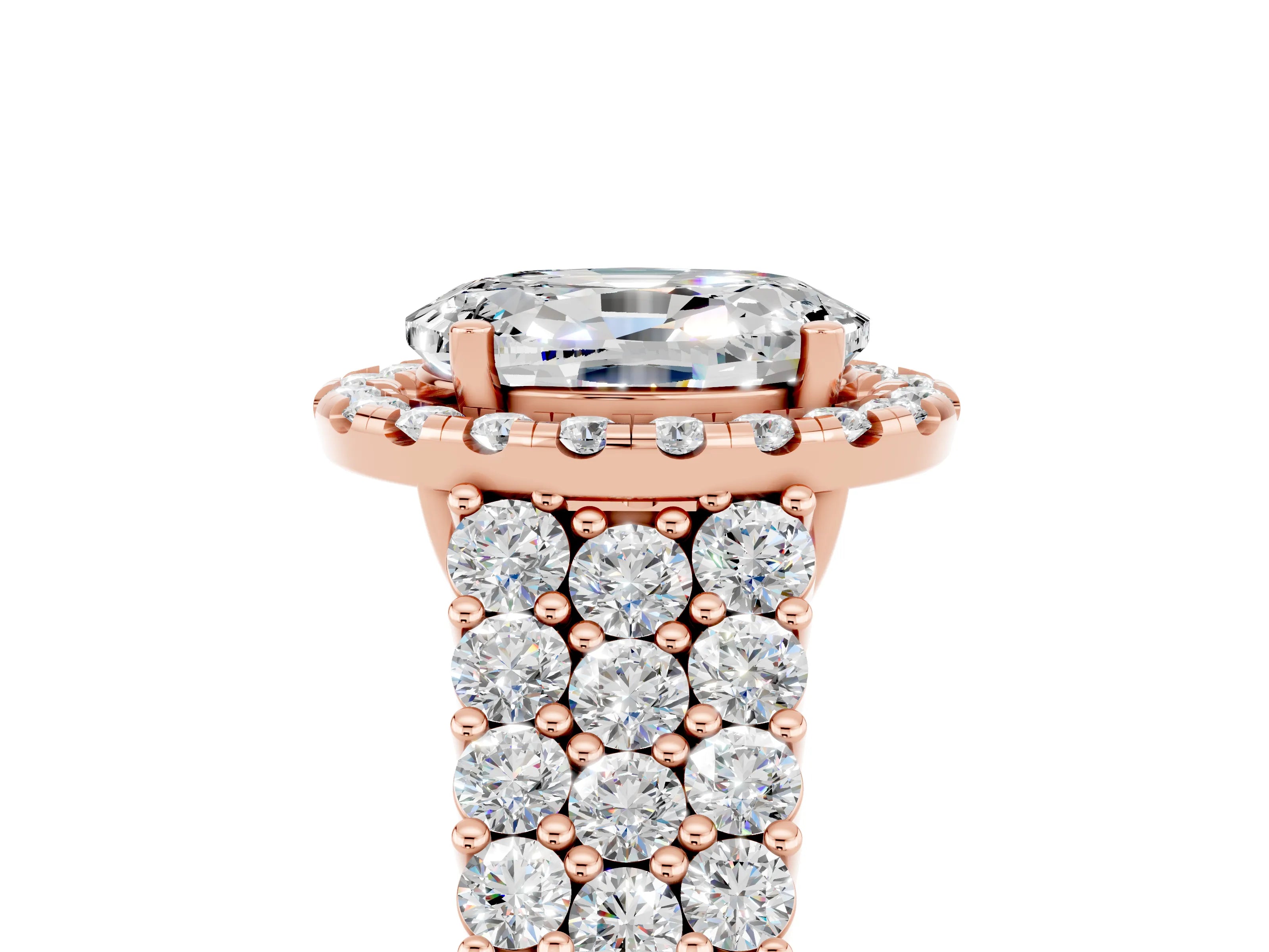 Rose gold Oval Cut Halo Pavé Diamond Engagement Ring with Split Shank and Four-Prong Setting_5