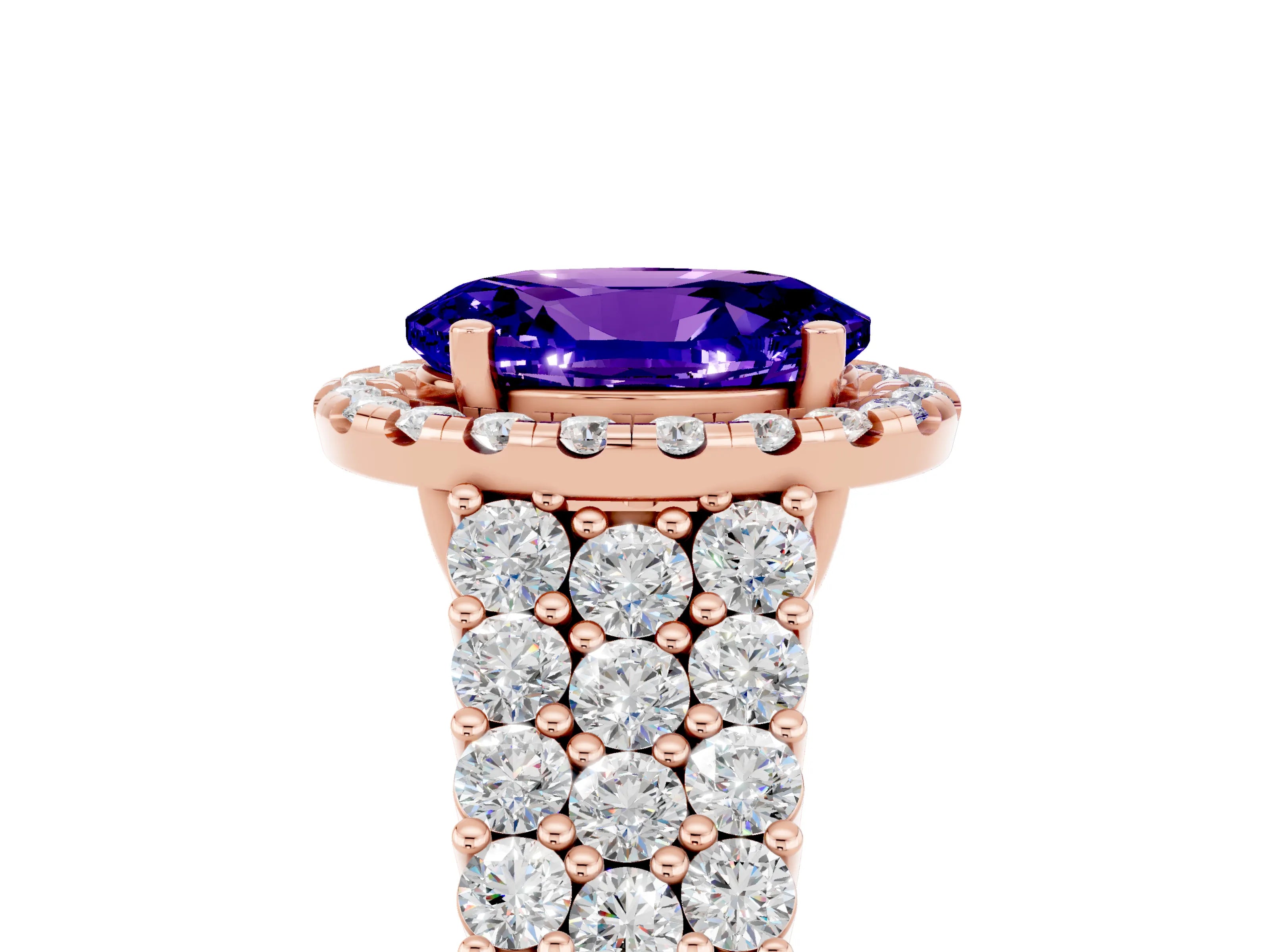 Rose gold Oval Cut Halo Pavé Diamond Engagement Ring with Split Shank and Four-Prong Setting_5